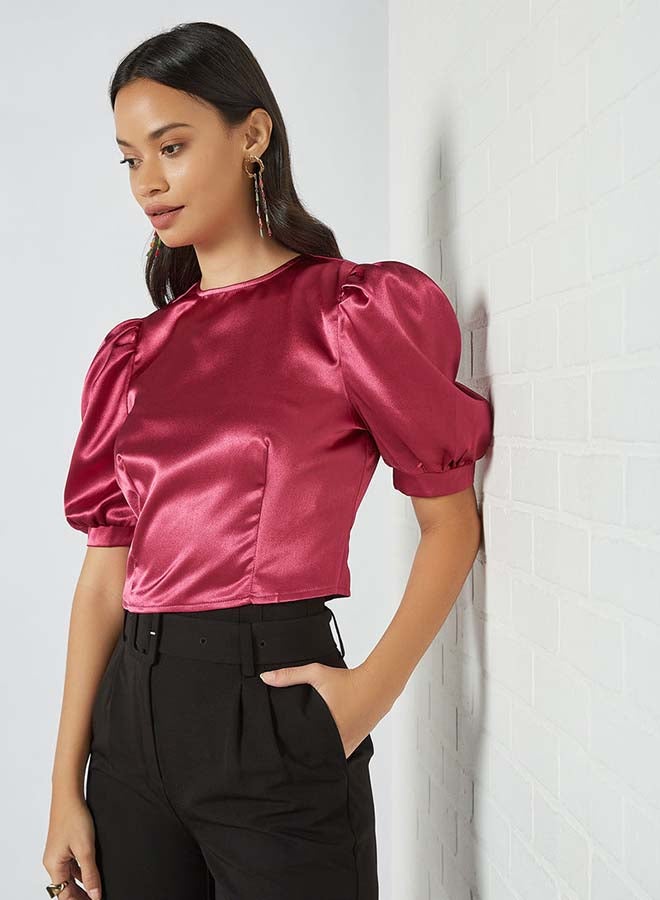 Aila Solid Design Zipper Back Top Purple - Image 1