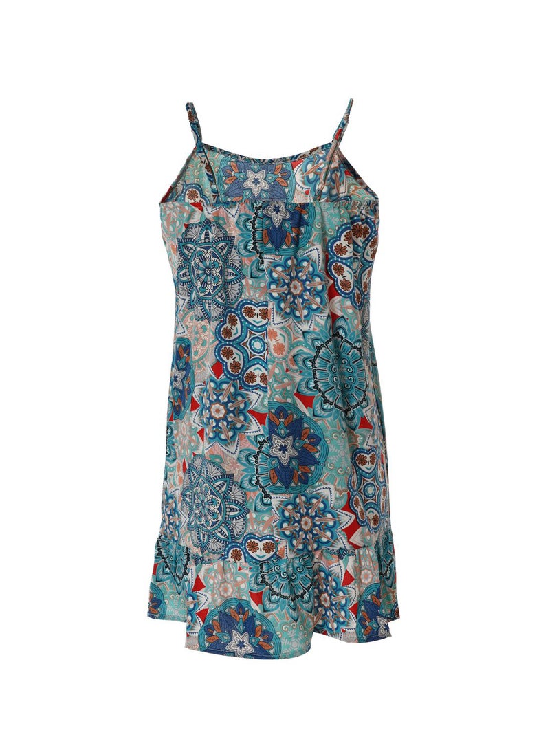 Aila Women'S Casual Mini Straps Floral Puff Bottom Hem Dress Blue  - Image 2