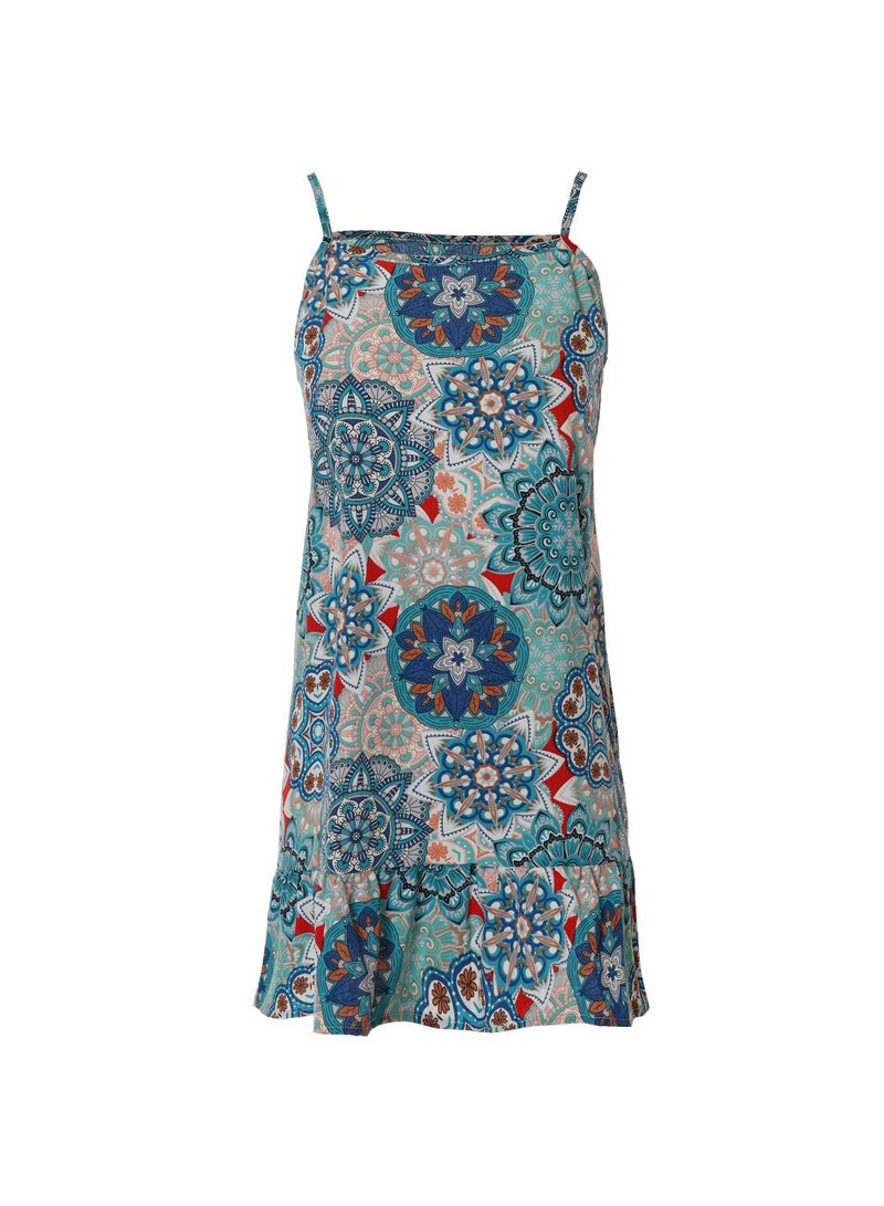 Aila Women'S Casual Mini Straps Floral Puff Bottom Hem Dress Blue  - Image 1