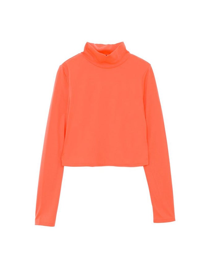 Aila Women's Casual Turtle Neck Long Sleeves Crop Knit Top Orange  - Image 1