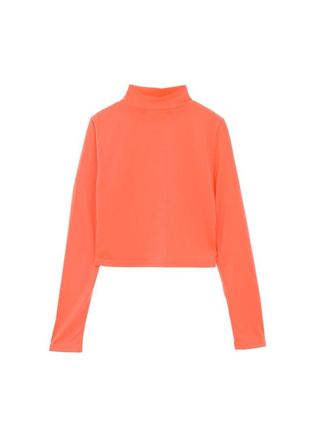 Aila Women's Casual Turtle Neck Long Sleeves Crop Knit Top Orange  - Image 2
