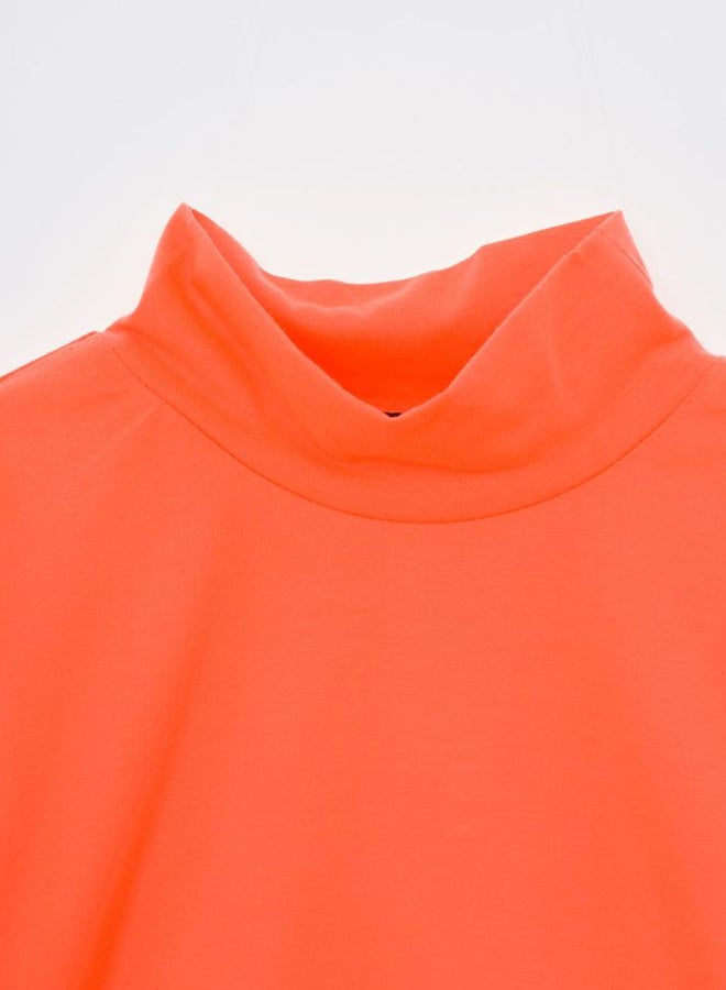 Aila Women's Casual Turtle Neck Long Sleeves Crop Knit Top Orange  - Image 4