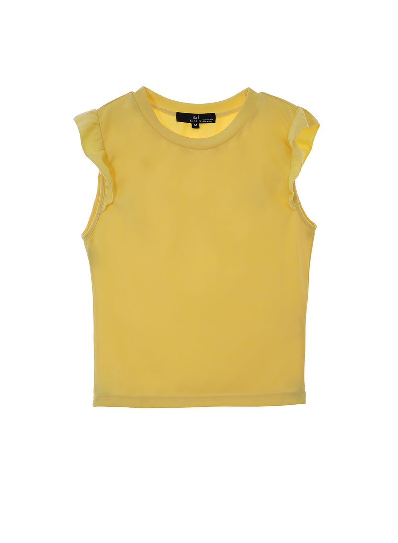 Women's Casual Ruffles Around Armhole Sleeveless Round Neck Knit Tank Yellow - v1649691577/N47969969V_1