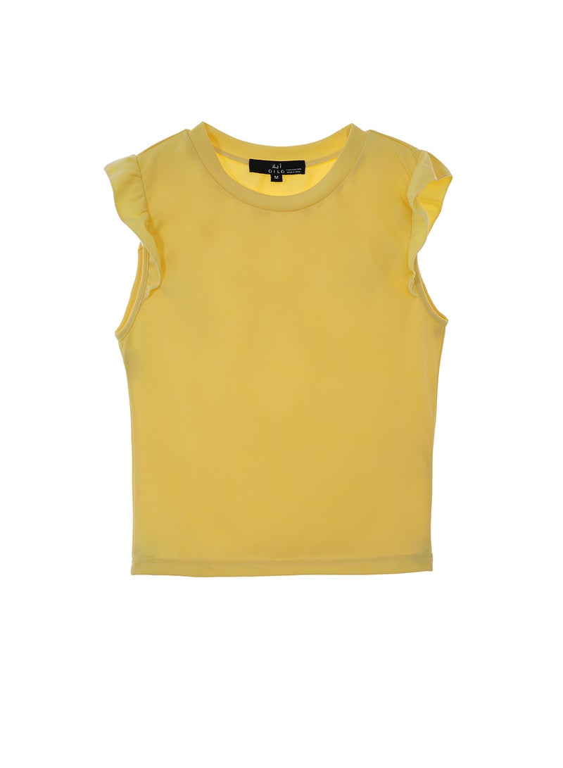 Aila - Women's Casual Ruffles Around Armhole Sleeveless Round Neck Knit Tank Yellow - Image 1