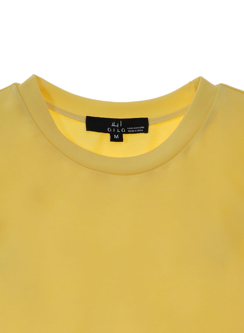 Aila - Women's Casual Ruffles Around Armhole Sleeveless Round Neck Knit Tank Yellow - Image 1
