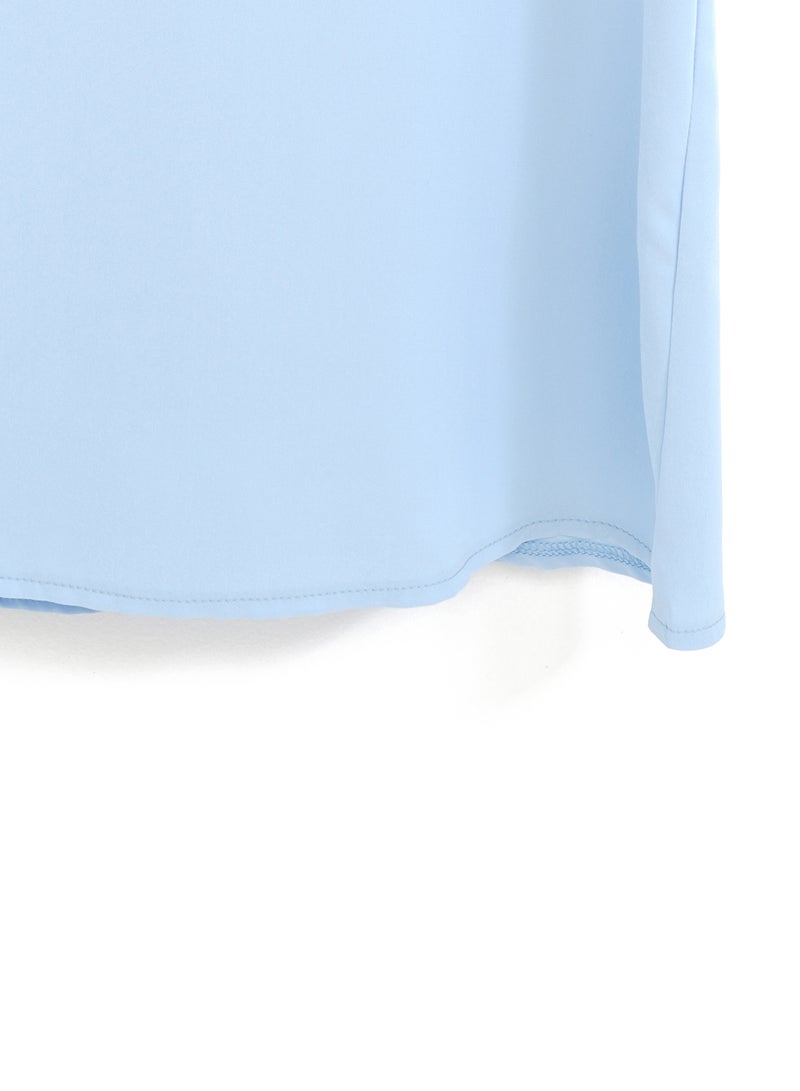 Aila - Casual Polyester Blend Short Sleeve Mini Dress With Round Neck With Sleeve Tie Knot Blue - Image 1