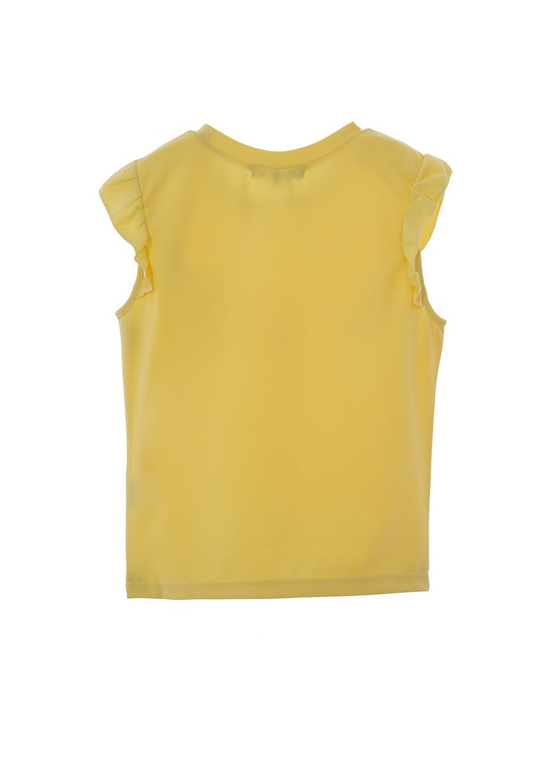 Aila - Women's Casual Ruffles Around Armhole Sleeveless Round Neck Knit Tank Yellow - Image 1