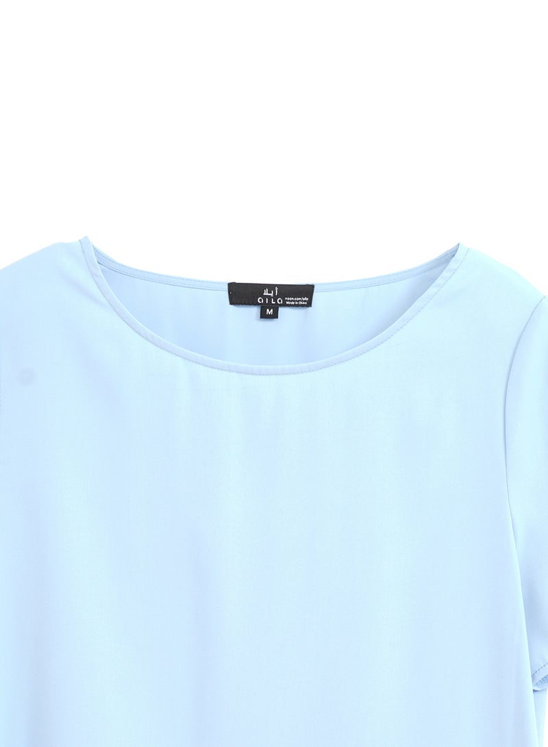 Aila - Casual Polyester Blend Short Sleeve Mini Dress With Round Neck With Sleeve Tie Knot Blue - Image 1