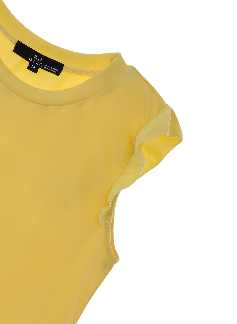 Aila - Women's Casual Ruffles Around Armhole Sleeveless Round Neck Knit Tank Yellow - Image 1