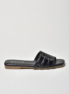 Animal Pattern Knot Strap Flat Sandals Black