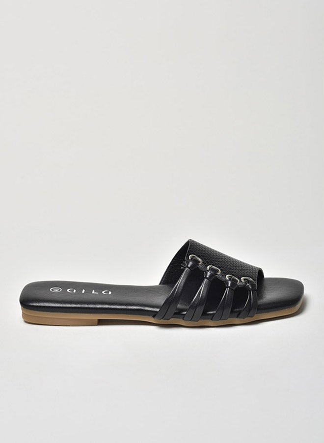 Aila - Animal Pattern Knot Strap Flat Sandals Black - Image 1