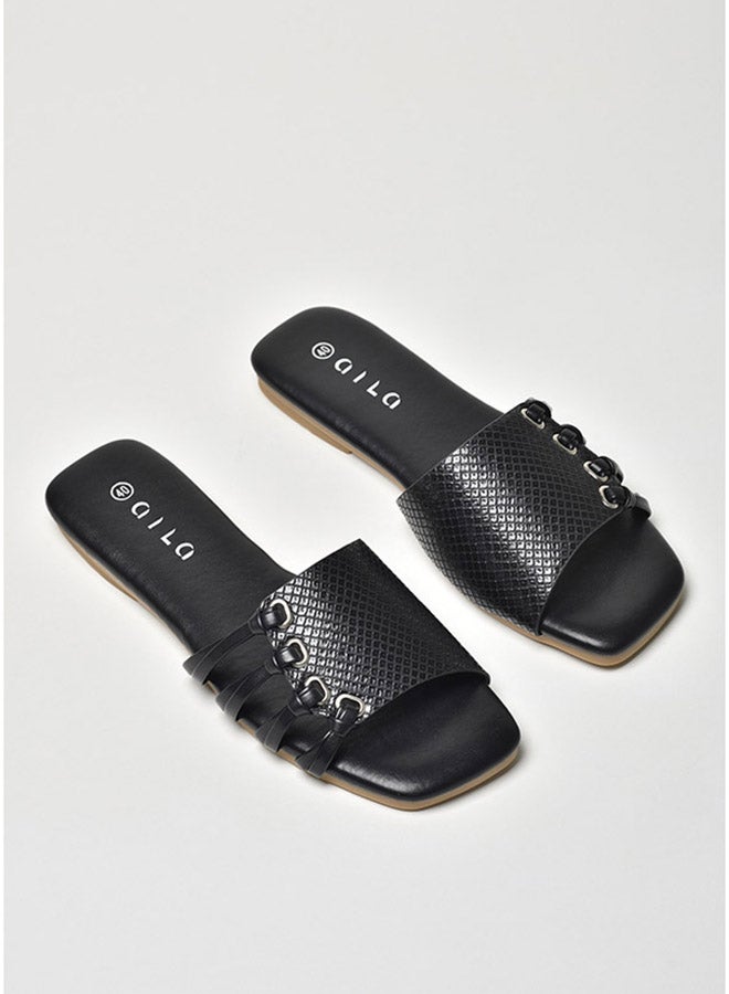 Aila - Animal Pattern Knot Strap Flat Sandals Black - Image 1