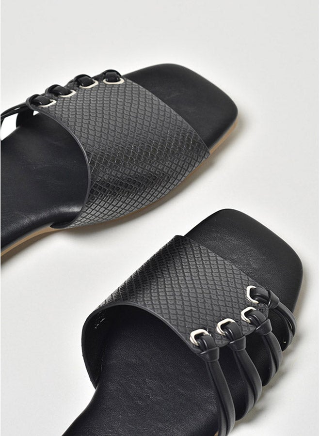 Aila - Animal Pattern Knot Strap Flat Sandals Black - Image 1