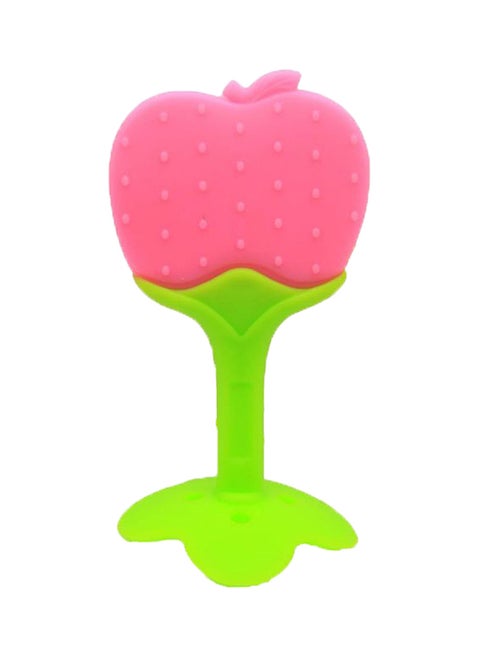 Food-grade Non-toxic Soft Silicone Fruit Teething Toy With Holder for Baby, Pink/Green