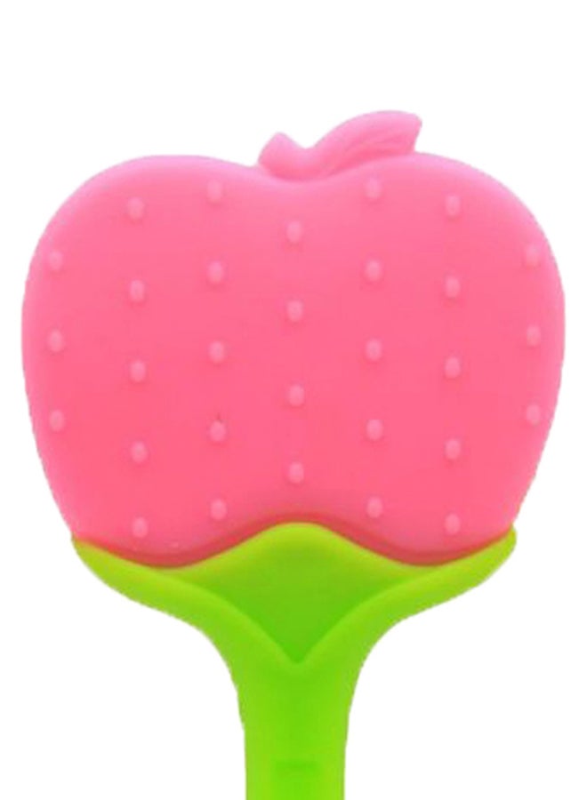 Food-grade Non-toxic Soft Silicone Fruit Teething Toy With Holder for Baby, Pink/Green  - Image 2