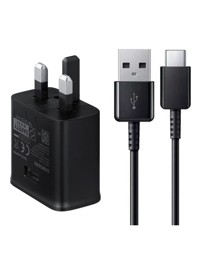 15W Fast Charge Travel Adapter With USB-A To USB-C Cable Black