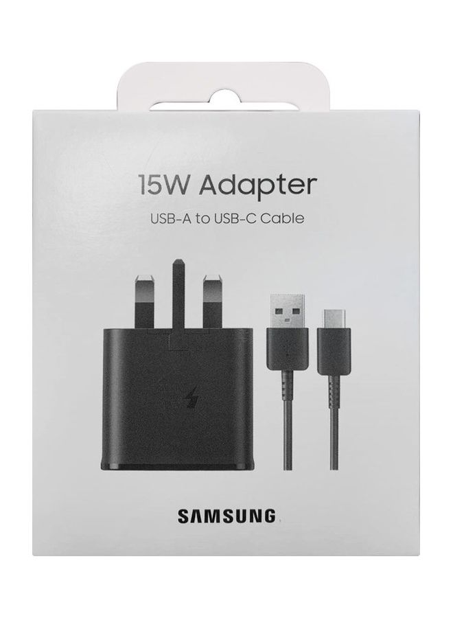 15W Fast Charge Travel Adapter With USB-A To USB-C Cable Black