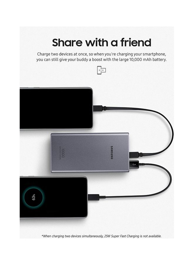 Samsung - 10000 mAh 10000mAh Super Fast Charge Dual Port Power Bank 25W Portable Battery Pack With USB-A and USB-C Port Silver - Image 1
