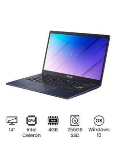 E410MA-BV001W Laptop With 14-Inch Full HD Display,Intel Celeron N4020 Processor 1.1 GHz/4GB RAM/256GB SSD/Intel UHD Graphics 600/Windows 10 English/Arabic Peacock Blue