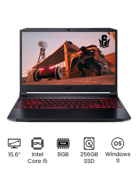Nitro 5 AN515-57 Gaming Laptop With 15.6-Inch Full HD Display, Core i5-11400H Processer/8GB RAM/256GB SSD/4GB Nvidia Geforce GTX 1650 Graphics/Windows 11 /International Version English Black
