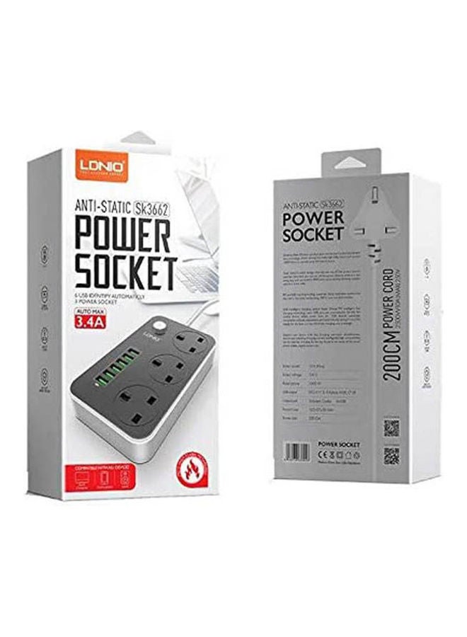 6 Usb Power Strip 3 Ac Outlets Power Socket Grey 2meter - Image 2