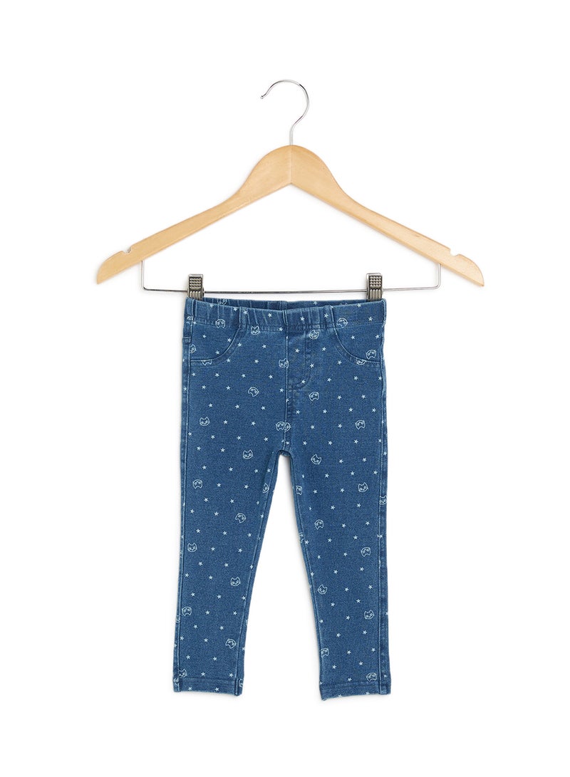 R&B All Over Printed Jeggings With Pocket Detail And Elasticized Waistband Denim Blue - Image 1
