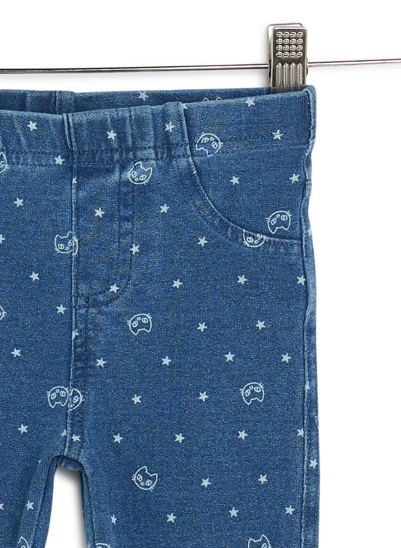 R&B All Over Printed Jeggings With Pocket Detail And Elasticized Waistband Denim Blue - Image 3