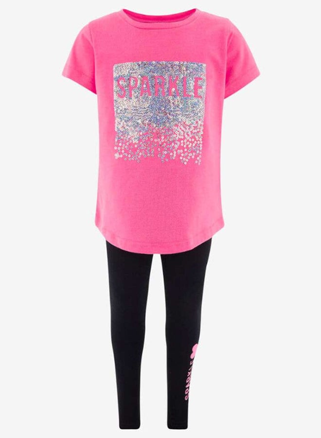R&B Girls Printed T-Shirt With Leggings Set Pink/Black - Image 1