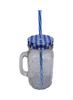 Glass Jar With Lid And Straw Blue