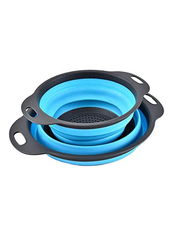 Kitchen Silicone Strainer Foldable Fruit Vegetable Washing Basket Large Double Layer Drain Basket Collapsible Colander 2 Piece Set Blue 25x23.2x7cm  - Image 1