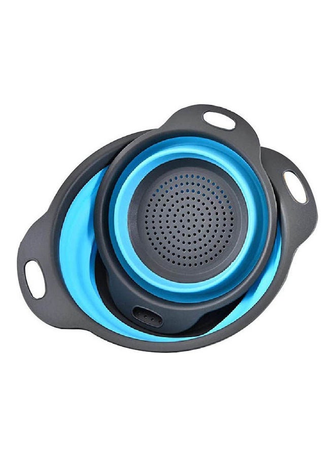 Kitchen Silicone Strainer Foldable Fruit Vegetable Washing Basket Large Double Layer Drain Basket Collapsible Colander 2 Piece Set Blue 25x23.2x7cm  - Image 2