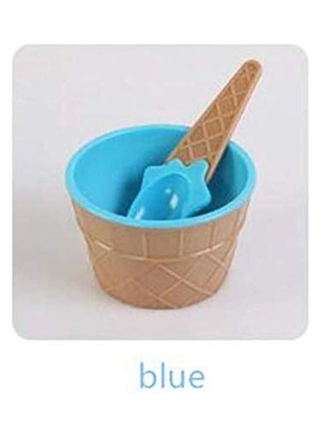Ice Cream Social Waffle Cone Bowl With Spoon Blue - Image 2