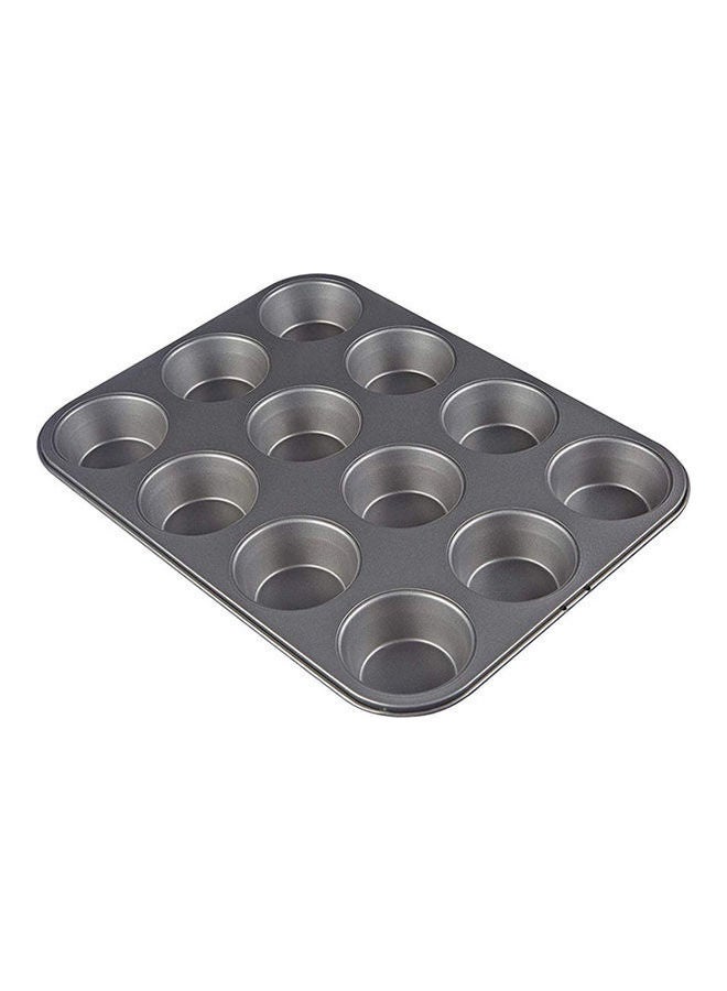 Cake Molds Non Stick Reusable Muffin Cupcake Baking Pan Of 12 Cup Black 26cm - Image 1