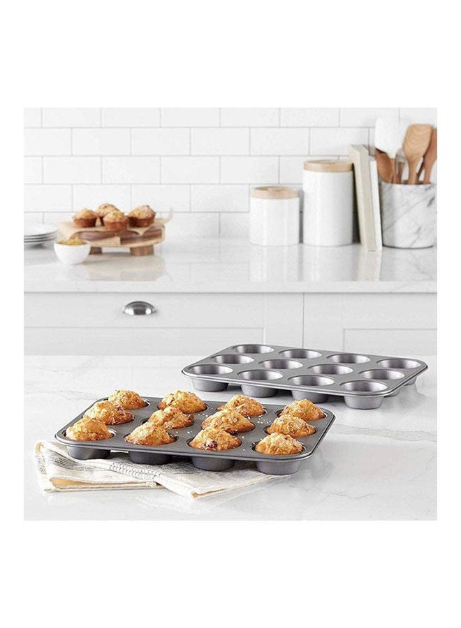 Cake Molds Non Stick Reusable Muffin Cupcake Baking Pan Of 12 Cup Black 26cm - Image 2