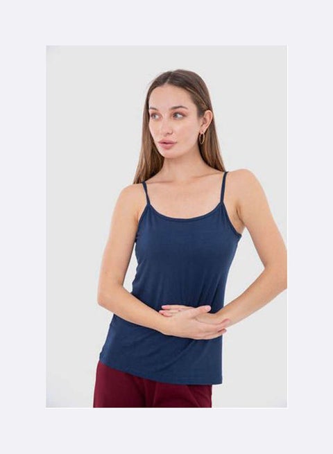 Cotton Stretch Plain Spaghetti Top Navy Blue