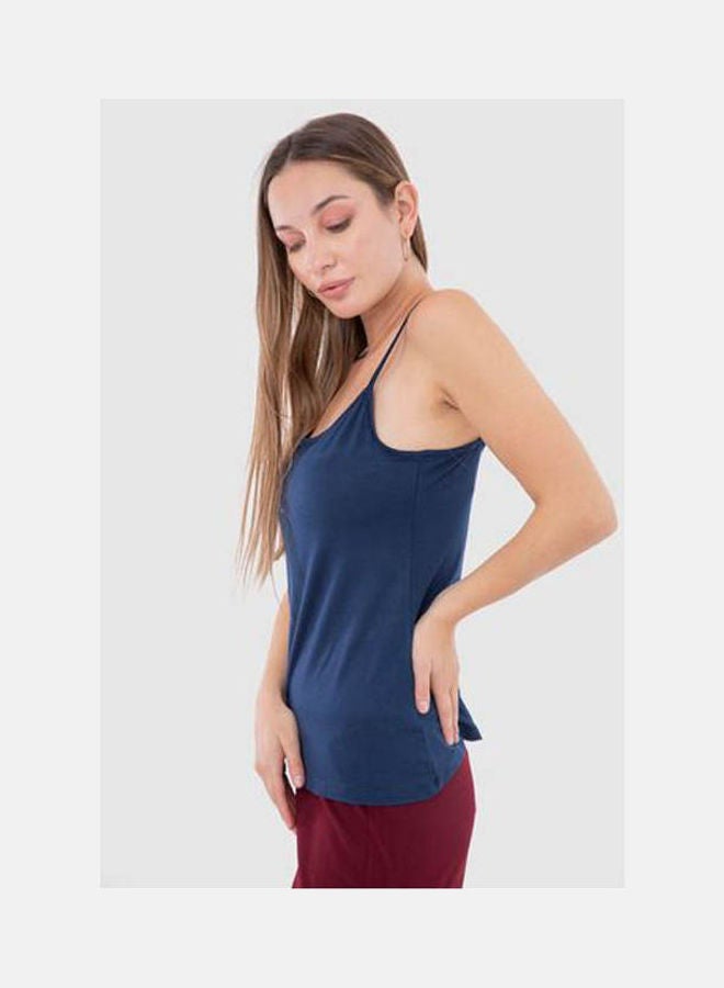 Mesery - Cotton Stretch Plain Spaghetti Top Navy Blue - Image 1