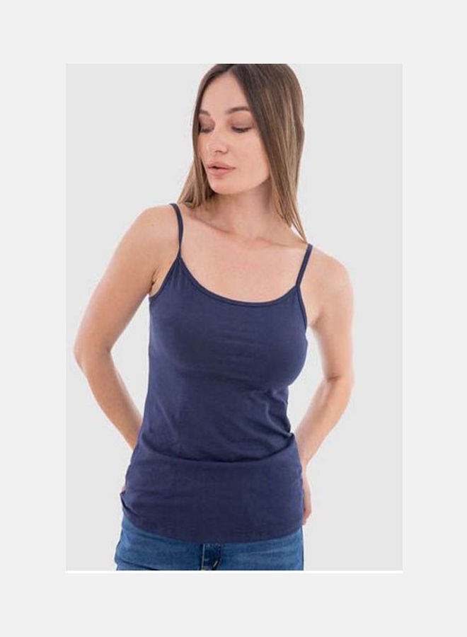 Mesery - Cotton Stretch Plain Spaghetti Top Navy Blue - Image 1