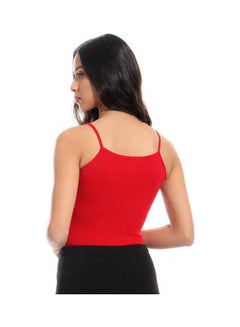 Mesery Cotton Stretch Plain Spaghetti Top Red  - Image 3