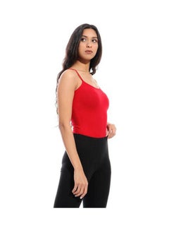 Mesery Cotton Stretch Plain Spaghetti Top Red  - Image 4