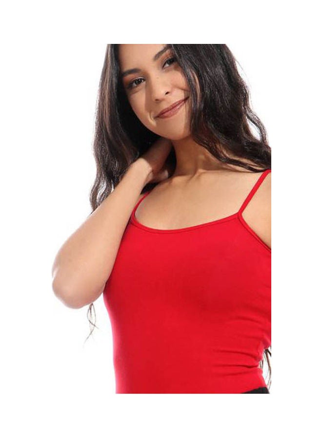 Mesery - Cotton Stretch Plain Spaghetti Top Red - Image 1