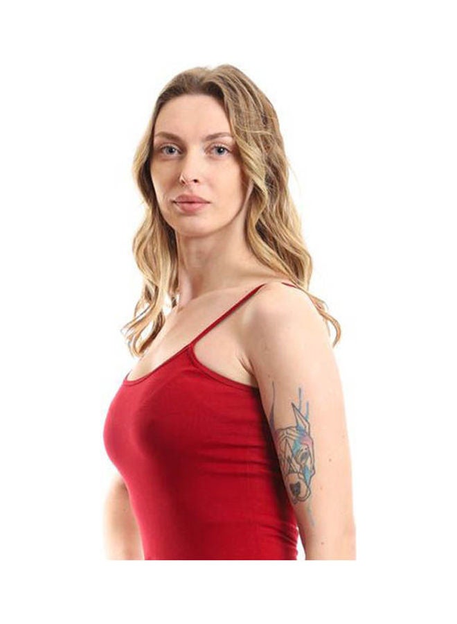 Mesery Bretelle Short Dress Cotton Thin Strap Red  - Image 4