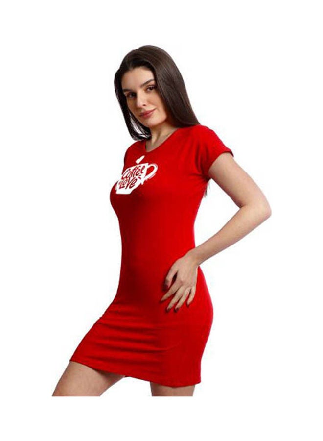 Mesery - Sleepshirt Cotton Short Sleeves Printed Red - Image 1