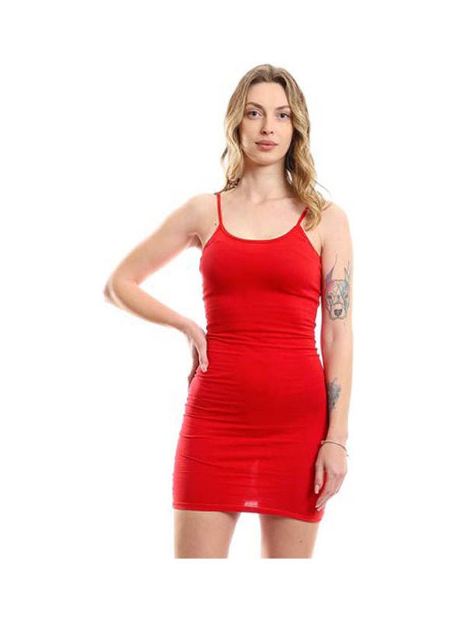 Mesery Bretelle Short Dress Cotton Thin Strap Red  - Image 1
