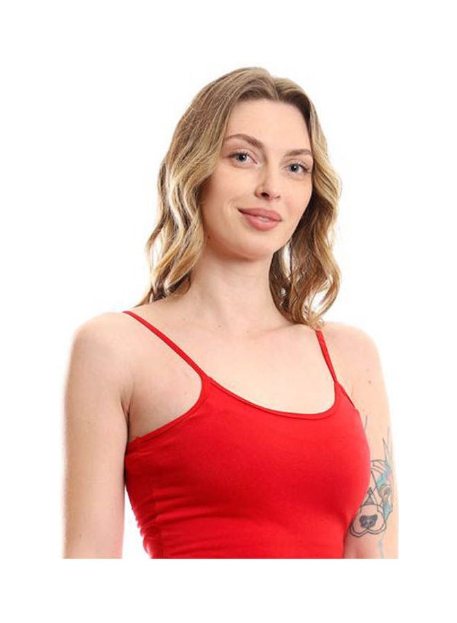Mesery Bretelle Short Dress Cotton Thin Strap Red  - Image 4