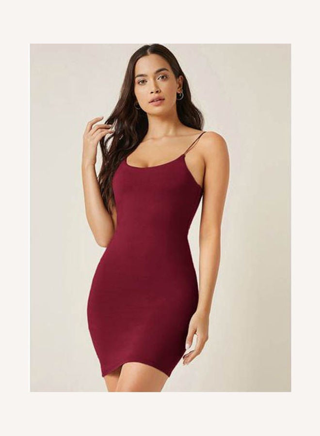 Mesery Bretelle Short Dress Cotton Thin Strap Maroon  - Image 1