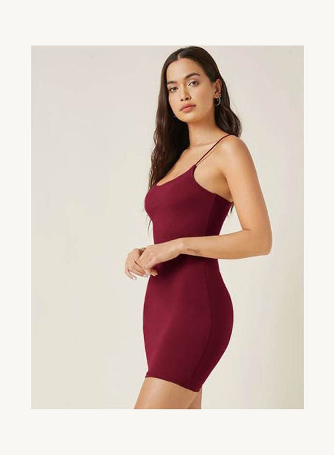 Mesery Bretelle Short Dress Cotton Thin Strap Maroon  - Image 2