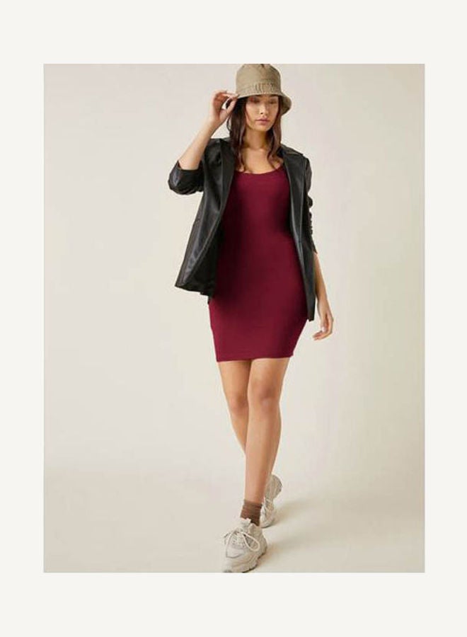 Mesery Bretelle Short Dress Cotton Thin Strap Maroon  - Image 4