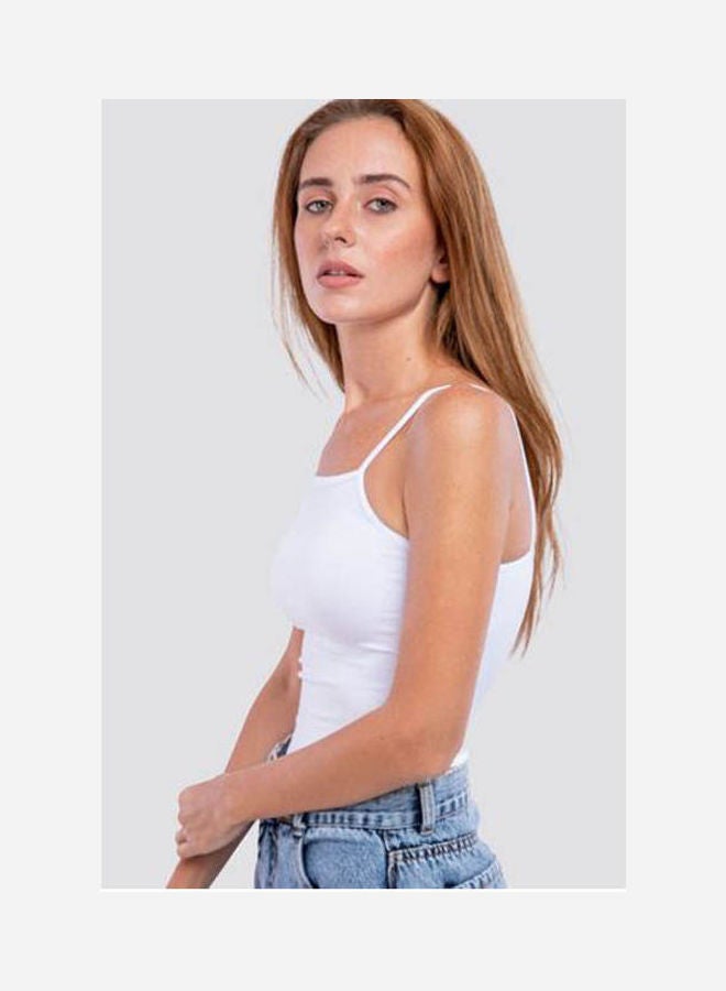 Mesery Cotton Stretch Plain Spaghetti Top White - Image 2