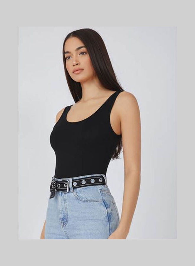 Mesery Women's Cotton Stretch Plain Tank Top Black  - Image 2