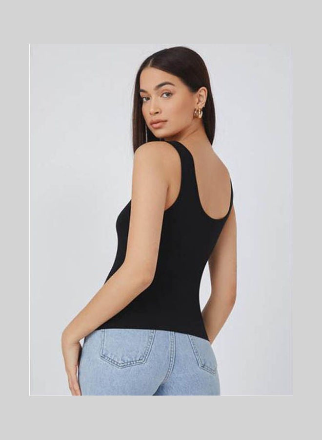 Mesery Women's Cotton Stretch Plain Tank Top Black  - Image 3